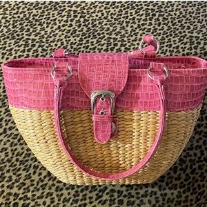 Vintage Pink and Tan Woven Tote Bag